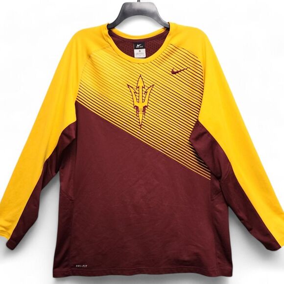 Nike DriFit Arizona State Sun Devils Shirt Mens XL Red‎ Yellow Colorblock READ - Picture 1 of 15